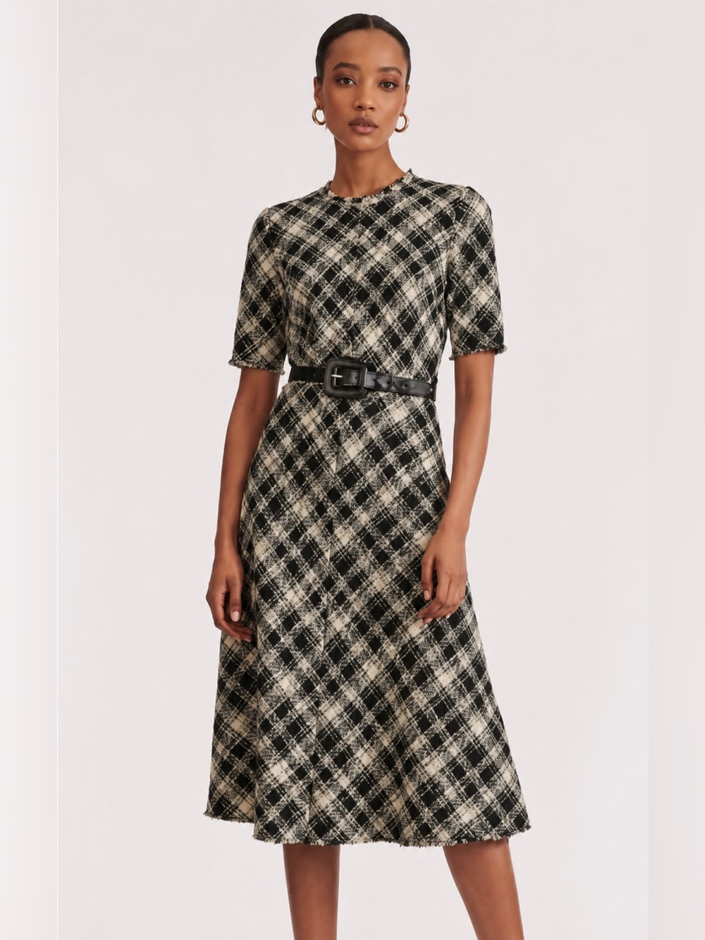 Veronica Beard Black and White Plaid Midi Dress-Sz 0